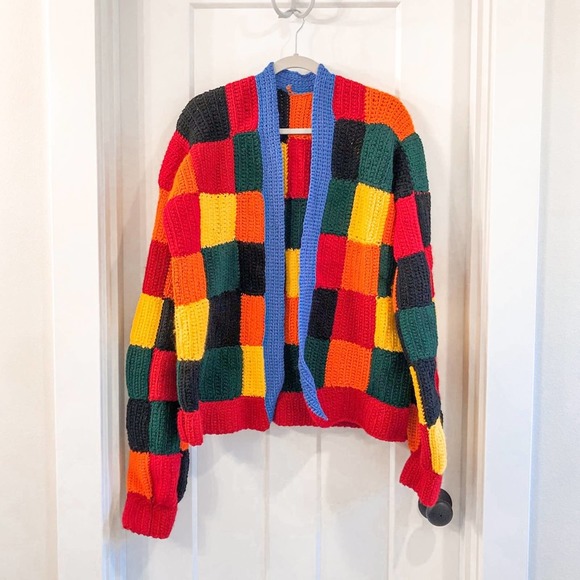 Hand Crafted Sweaters - Handmade Crochet Granny Square Cardigan Sweater